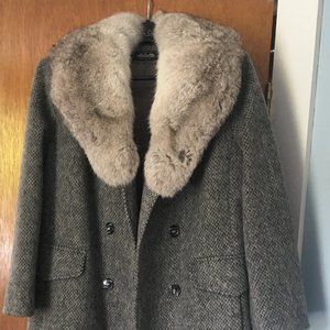 Vintage Tweed Coat w/ Rabbit Fur Collar